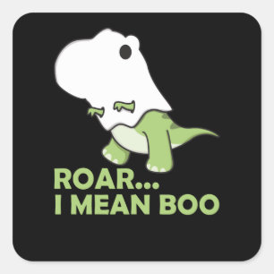 Roar I Mean Boo Cute Kawaii Halloween T-Rex Ghost Square Sticker