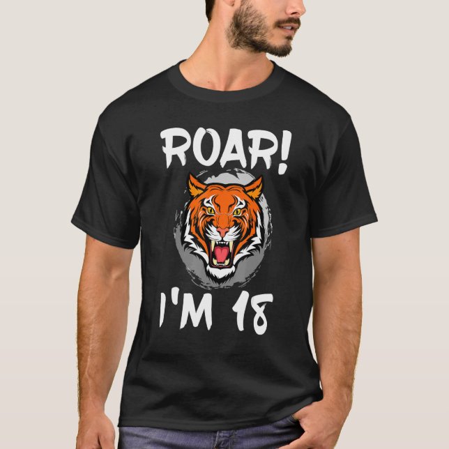Roar I'm 18 Tiger Animal Themed Birthday Party Cel T-Shirt (Front)