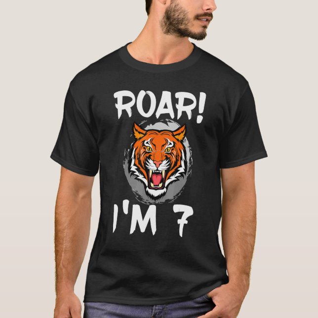 Roar I'm 7 Tiger Animal Themed Birthday Party Cele T-Shirt (Front)