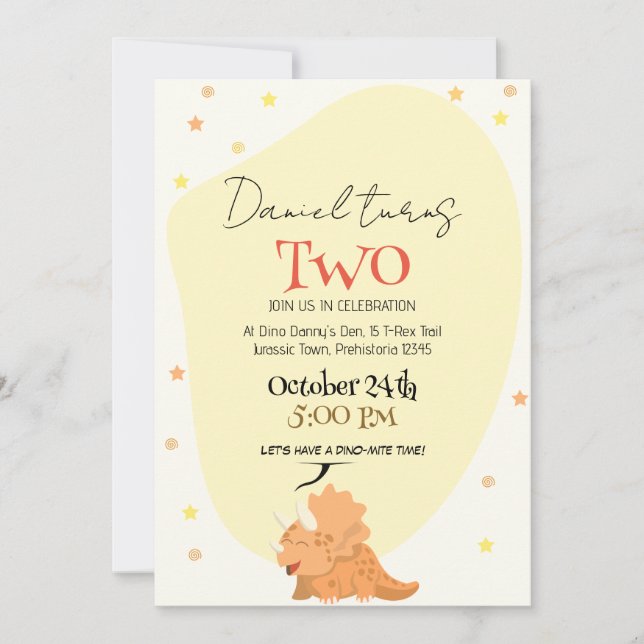 Roar into Fun: Kids Adorable Dino-Themed Birthday Invitation (Front)