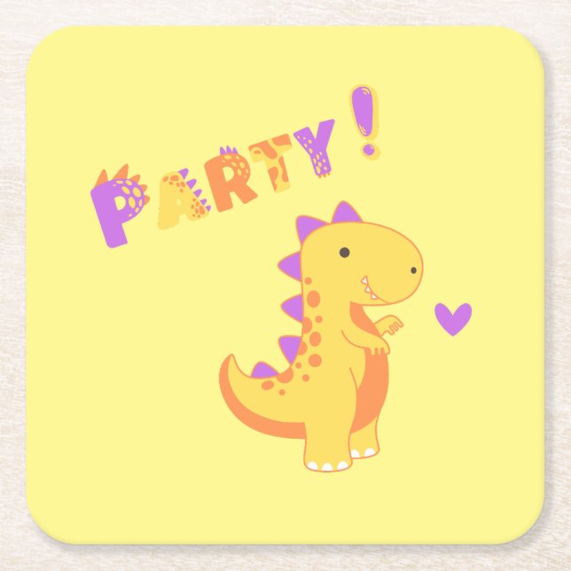 Roar into Fun with a Dino-Mite Party! Square Paper Coaster (Front)