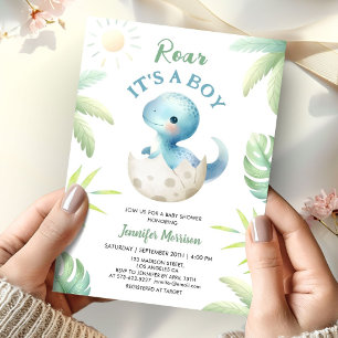 Roar It's a Boy! Boy Cute Dinosaur Baby Shower Invitation