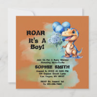 Roar Its A Boy T-Rex Dinosaur Baby Shower square