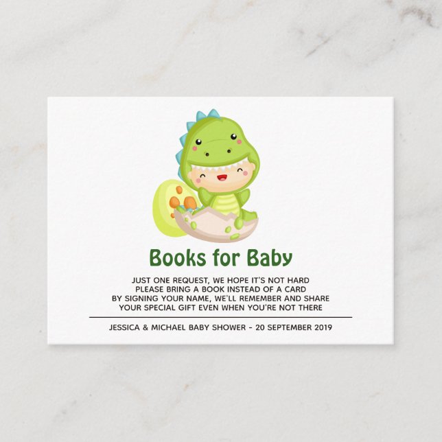 Roar It's A Dinosaur Baby Shower Books For Baby Enclosure Card (Front)