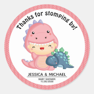 Roar It's A Dinosaur Girl Baby Shower Classic Round Sticker