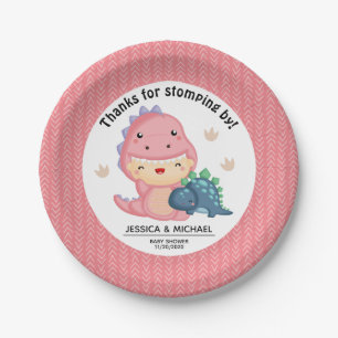 Roar It's A Dinosaur Girl Baby Shower Paper Plate