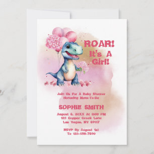 Roar It's A Girl T-Rex Baby Dinosaur Invitation