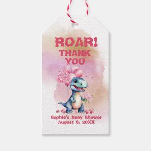 Roar It's A Girl T-Rex Baby Dinosaur Pink Gift Tags
