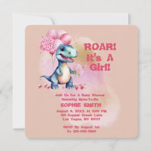 Roar It's A Girl T-Rex Baby Dinosaur Pink Invitation