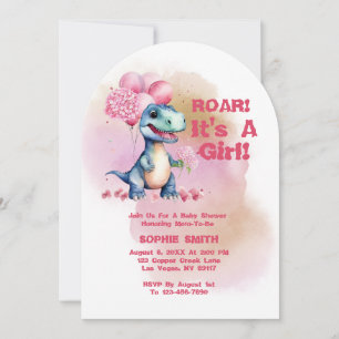 Roar It's A Girl T-Rex Baby Dinosaur Pink Invitation