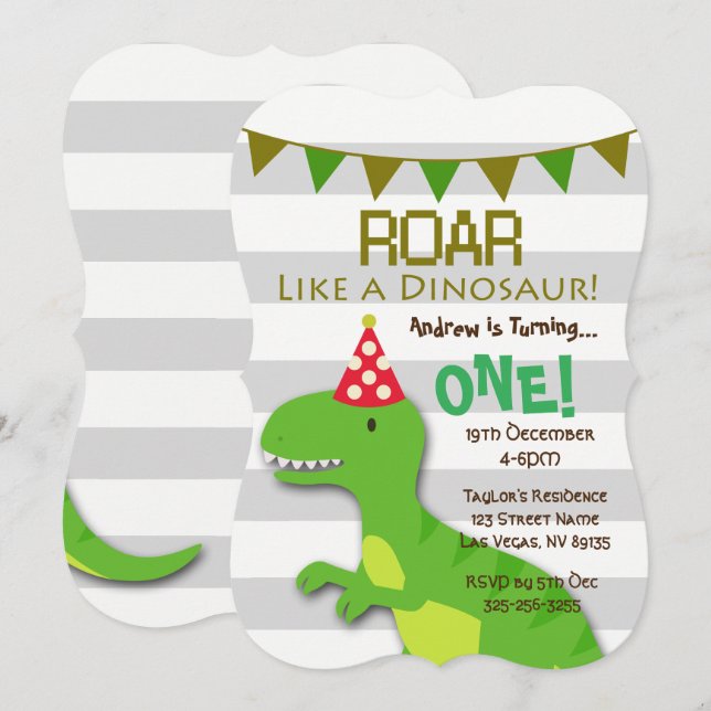Roar Like a Dinosaur Birthday Invitation (Front/Back)