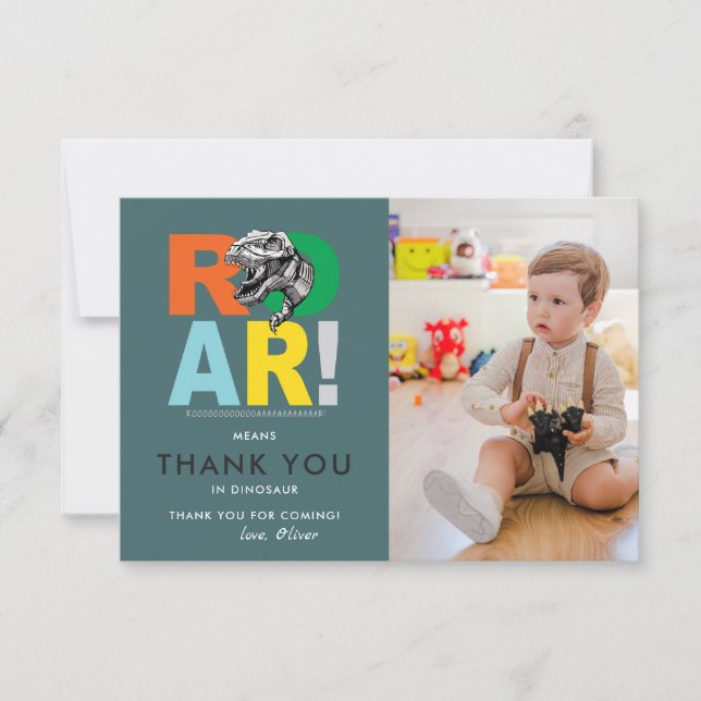Roar Means Thank You | Dinosaur Thank You Photo Card (Front)