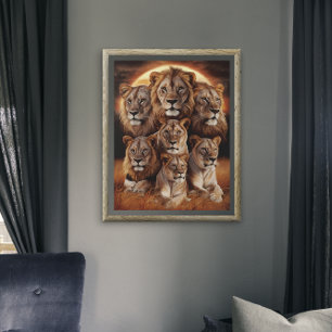Roar of the Night: Lions in Moonlight Poster