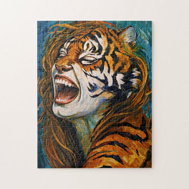 Roar of the Wild Heart – Colourful Tigress Jigsaw Puzzle (Vertical)