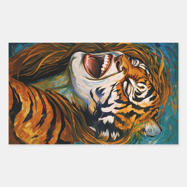 Roar of the Wild Heart – Colourful Tigress Rectangular Sticker (Front)