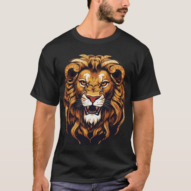 Roar of the Wild: Majestic Lion Roaring T-Shirt (Front)