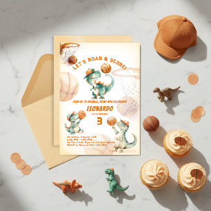 Roar & Score Basketball Dino Boy Birthday  Invitation
