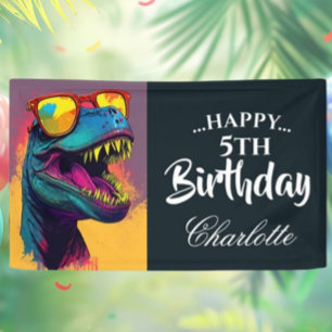 Roar-some Blue Dinosaur Birthday Banner