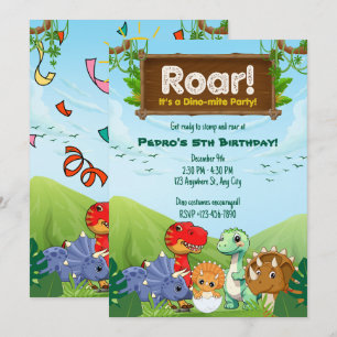 Roar-some Blue & Green Dinosaur Birthday Party Invitation