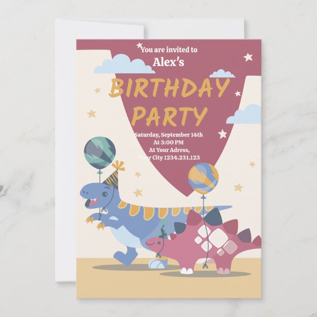 Roar-some Dino Party Invitations: Fun, Easy Script Invitation (Front)