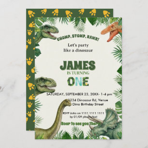 Roar-some Dinosaur 1st Birthday Invitation