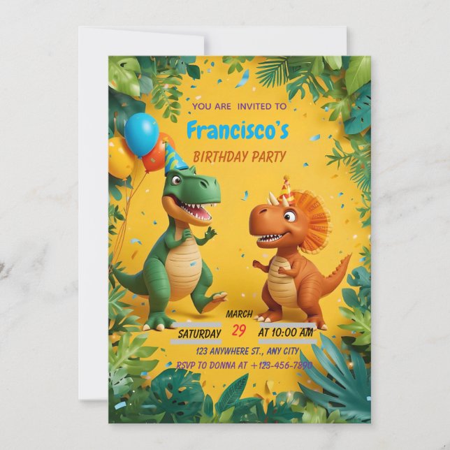 Roar-some Dinosaur Birthday Invitation – Jungle Ki (Front)