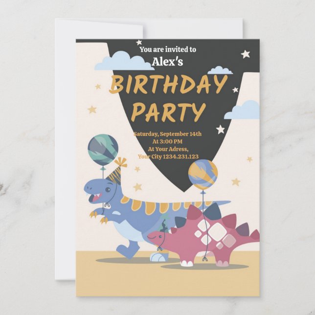 Roar-Some Dinosaur Birthday Party Invitation Fun S (Front)