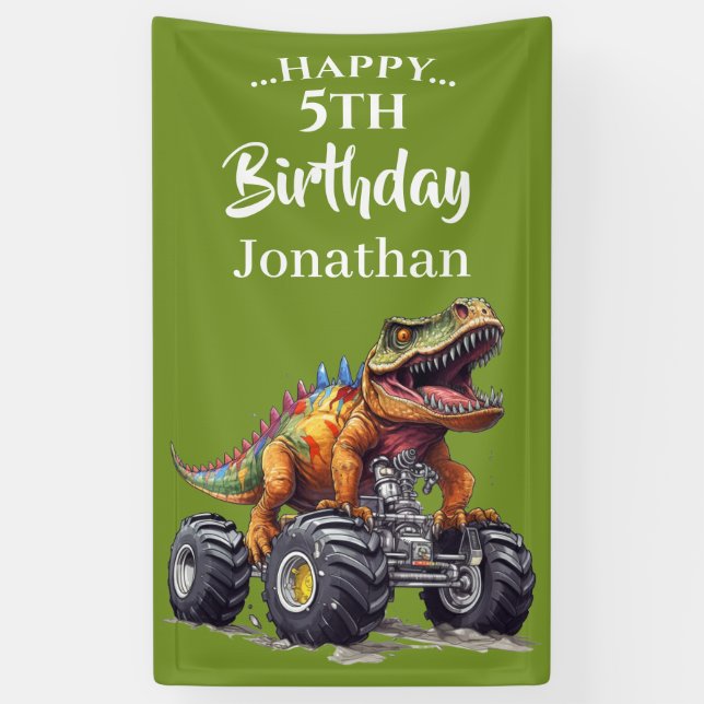 Roar-some Dinosaur T-Rex Monster Truck Party Banner (Vertical)
