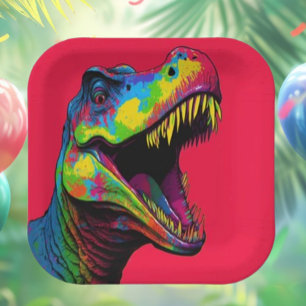 Roar-some Red dinosaur Paper Plate