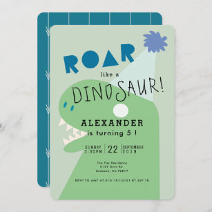 ROAR T-Rex Dinosaur Green Boy's Birthday Invitation