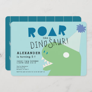 ROAR T-Rex Dinosaur Light Blue Boy's Birthday Invitation