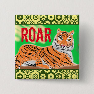 ROAR Tiger 15 Cm Square Badge