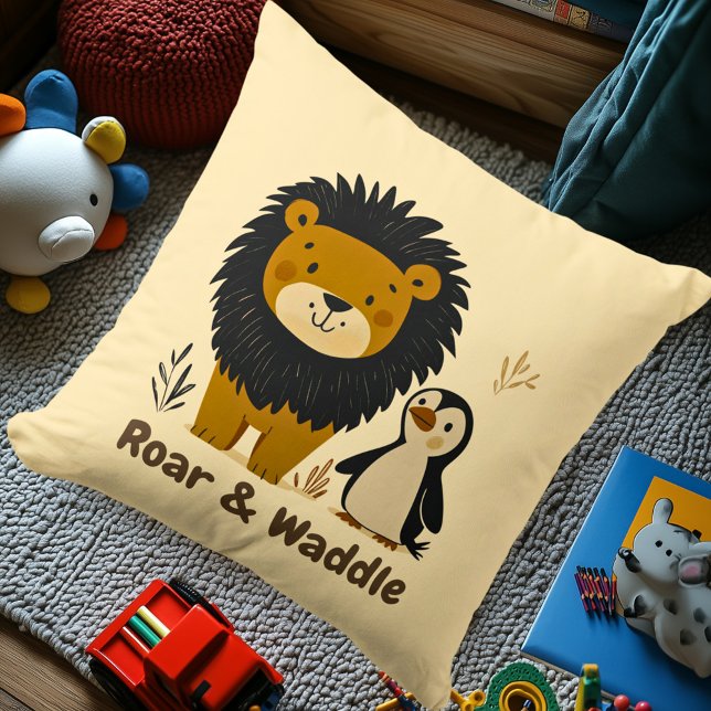 Roar & Waddle Lion & Penguin | Kids Room Decor Cushion (Creator Uploaded)