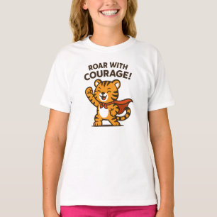 Roar With Courage Cute Orange Tiger Design T-Shirt