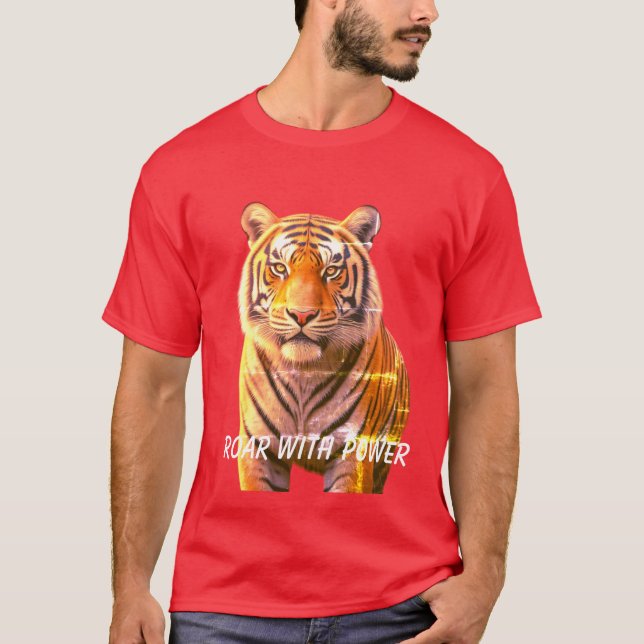 "Roar with Power: Fierce Tiger Graphic Tee" T-Shirt (Front)