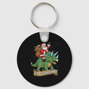Roar-y Christmas Funny Santa Riding Dinosaur Trice Key Ring