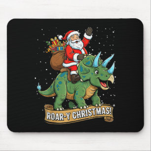 Roar-y Christmas Funny Santa Riding Dinosaur Trice Mouse Mat