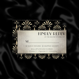 Roarin 20s Decadence   Sepia Black Art Deco Meal RSVP Card