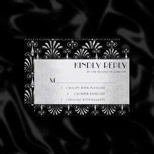 Roarin 20s Decadence   Silver and Black Art Deco RSVP Card