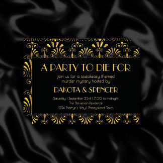 Roarin 20s Gold and Black Art Deco Murder Mystery Invitation