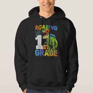 Roaring 1st Grade Dinosaur Back To School Backpack Hoodie