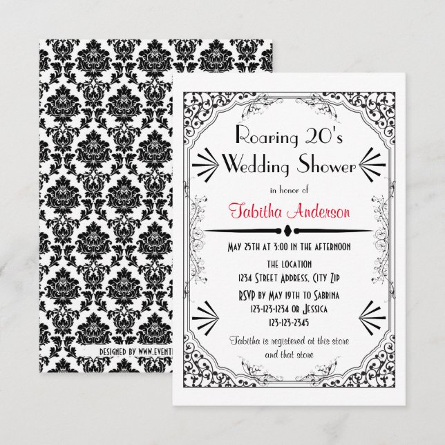 Roaring 20s - 3x5 Wedding Shower Invitation (Front/Back)