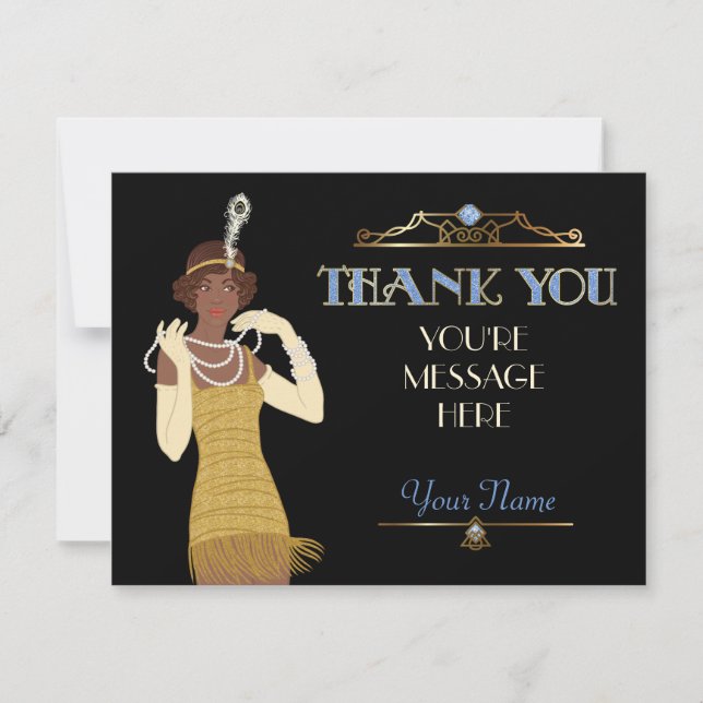 Roaring 20s African American Flapper Thank You Card (Front)