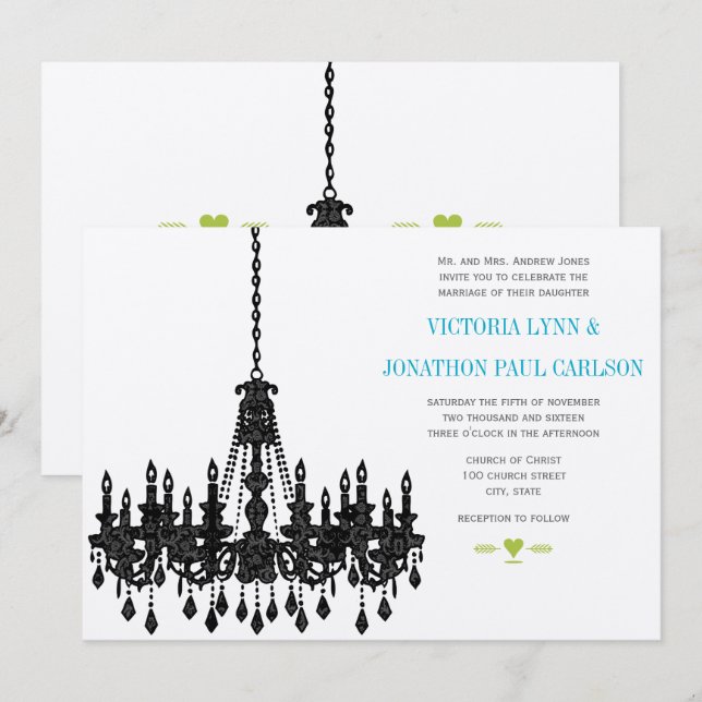 Roaring 20's Aqua Chandelier Wedding Invitations (Front/Back)