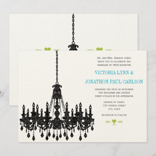 Roaring 20's Aqua Chandelier Wedding Invitations