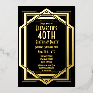 Roaring 20s Art Deco Black   Gold 40th Birthday In