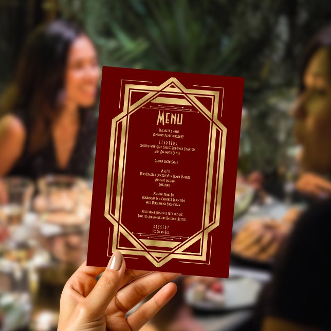 Roaring 20s Art Deco Burgundy | Gold 40th   Menu (Creator Uploaded)