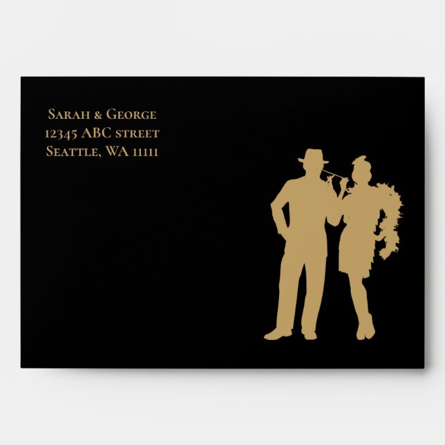 Roaring 20s art deco flapper girl and gangster envelope (Front)