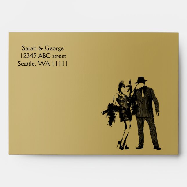 Roaring 20s art deco flapper girl and gangster envelopes (Front)