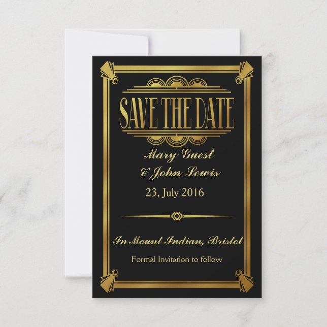 Roaring 20's Art Deco Gatsby  Save The Date (Front)